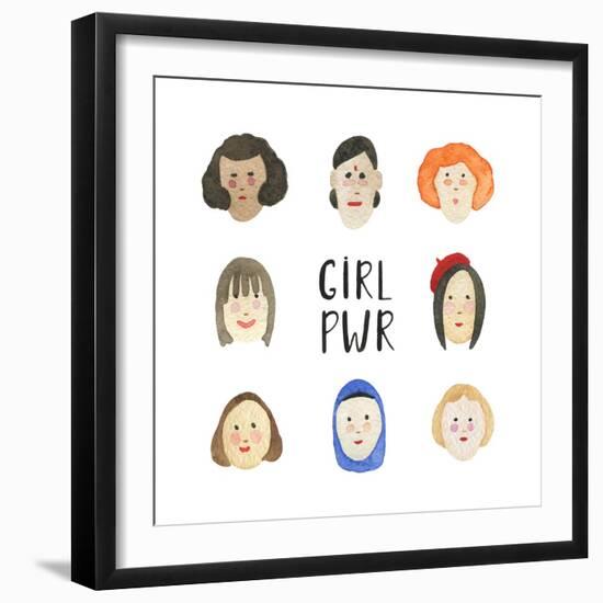 Girl Pwr - Set of Faces-Maria Mirnaya-Framed Art Print