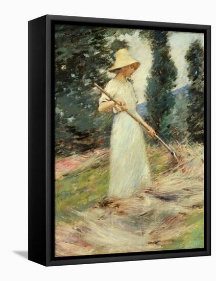 Girl Raking Hay, 1890 by Theodore Robinson-Theodore Robinson-Framed Stretched Canvas