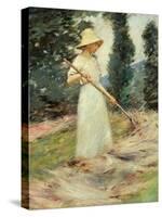 Girl Raking Hay, 1890 by Theodore Robinson-Theodore Robinson-Stretched Canvas