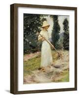 Girl Raking Hay-Theodore Robinson-Framed Giclee Print