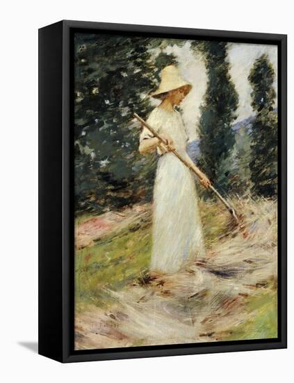 Girl Raking Hay-Theodore Robinson-Framed Stretched Canvas