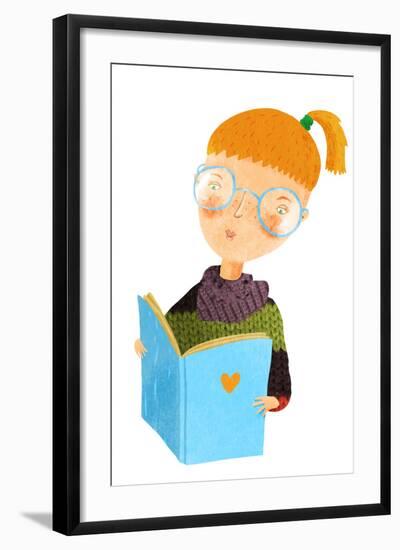 Girl Reading a Book-smilewithjul-Framed Art Print