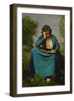Girl Reading Crowned with Flowers or Virgil's Muse-Jean-Baptiste-Camille Corot-Framed Giclee Print