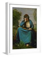 Girl Reading Crowned with Flowers or Virgil's Muse-Jean-Baptiste-Camille Corot-Framed Giclee Print