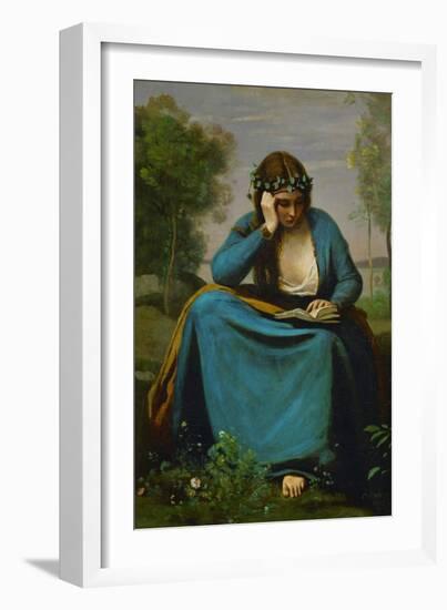 Girl Reading Crowned with Flowers or Virgil's Muse-Jean-Baptiste-Camille Corot-Framed Giclee Print