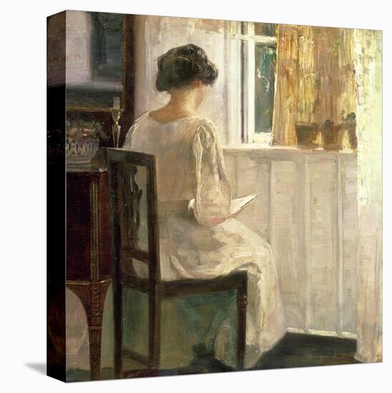 Girl Reading in a Sunlit Room-Carl Holsoe-Stretched Canvas