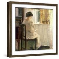 Girl Reading in a Sunlit Room-Carl Holsoe-Framed Giclee Print