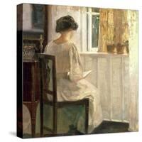 Girl Reading in a Sunlit Room-Carl Holsoe-Stretched Canvas