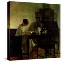 Girl Reading in an Interior-Carl Holsoe-Stretched Canvas