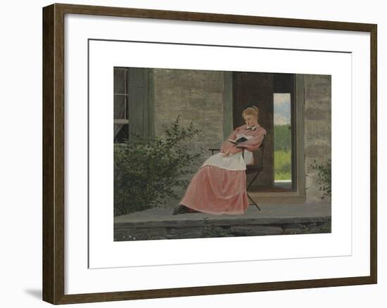 Girl Reading on a Stone Porch-Winslow Homer-Framed Premium Giclee Print