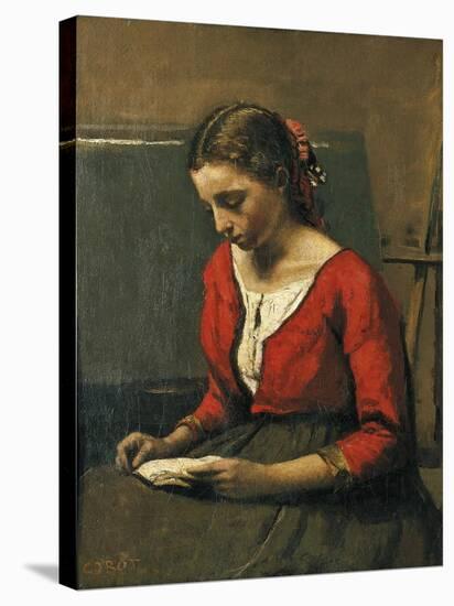 Girl Reading-Jean-Baptiste-Camille Corot-Stretched Canvas