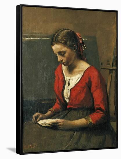 Girl Reading-Jean-Baptiste-Camille Corot-Framed Stretched Canvas