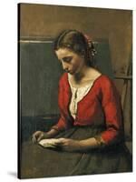 Girl Reading-Jean-Baptiste-Camille Corot-Stretched Canvas