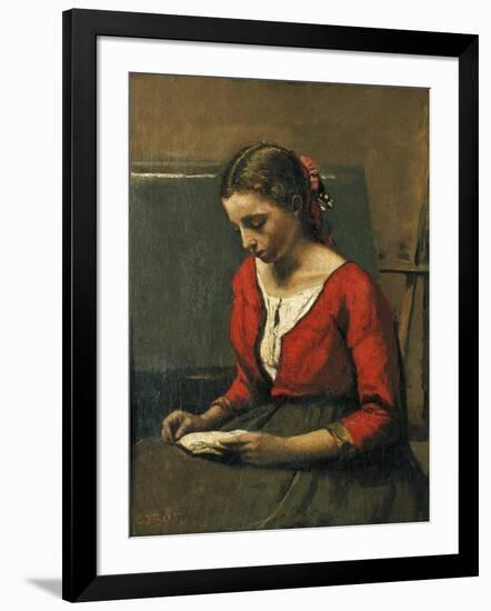 Girl Reading-Jean-Baptiste-Camille Corot-Framed Giclee Print