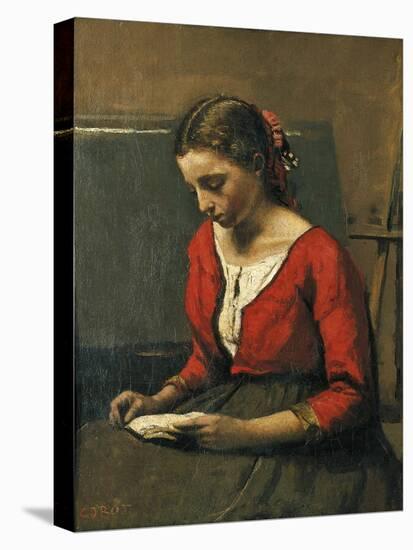 Girl Reading-Jean-Baptiste-Camille Corot-Stretched Canvas