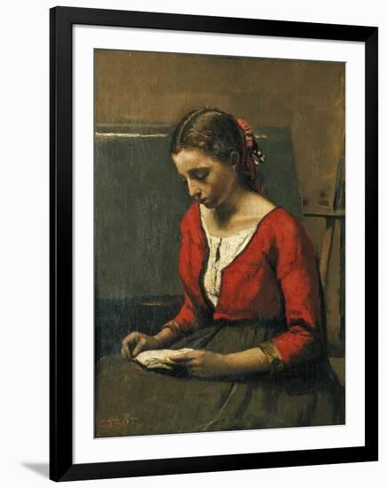 Girl Reading-Jean-Baptiste-Camille Corot-Framed Premium Giclee Print