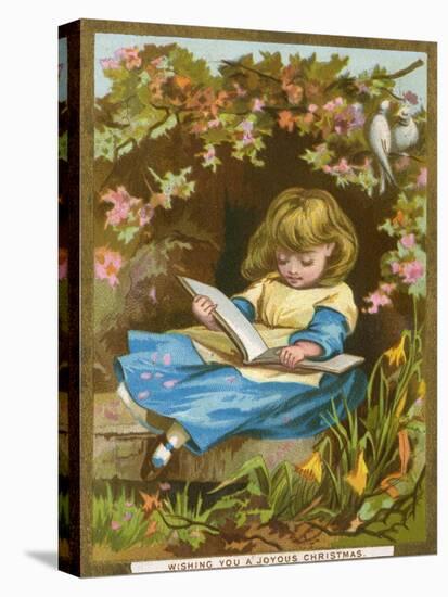 Girl Reads Among Flowers-null-Stretched Canvas