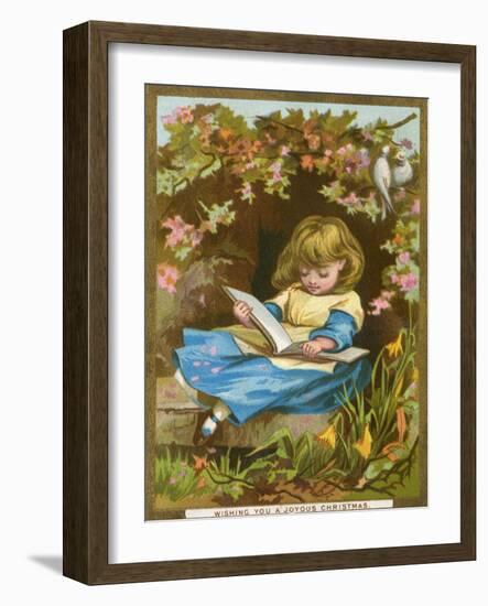 Girl Reads Among Flowers-null-Framed Art Print