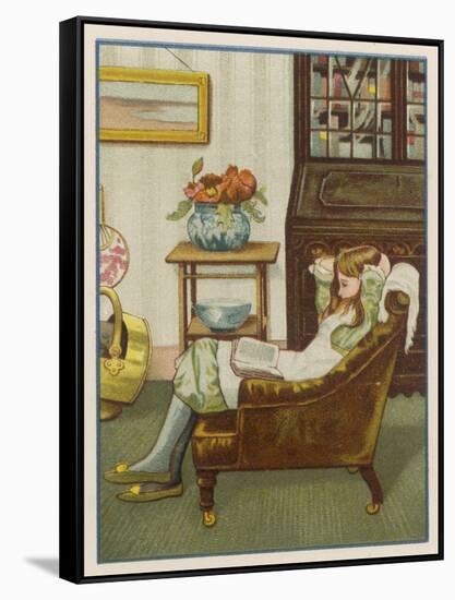 Girl Reads in Armchair-null-Framed Stretched Canvas