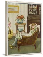 Girl Reads in Armchair-null-Stretched Canvas