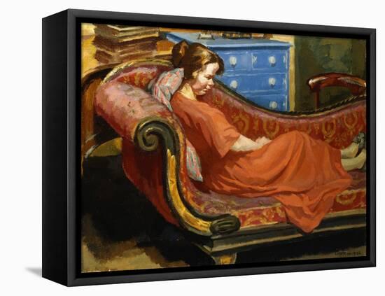 Girl Resting on a Chaise Longue, 1922 (Oil on Canvas)-Therese Lessore-Framed Stretched Canvas