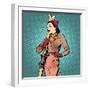 Girl Retro Skier Pop Art Retro Style. Winter Sports Ski-Resort Vacation-studiostoks-Framed Art Print