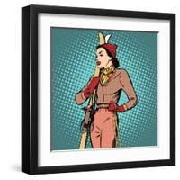 Girl Retro Skier Pop Art Retro Style. Winter Sports Ski-Resort Vacation-studiostoks-Framed Art Print