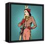 Girl Retro Skier-Valeriy Kachaev-Framed Stretched Canvas