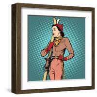 Girl Retro Skier-Valeriy Kachaev-Framed Art Print