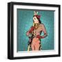 Girl Retro Skier-Valeriy Kachaev-Framed Art Print