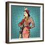 Girl Retro Skier-Valeriy Kachaev-Framed Art Print