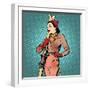 Girl Retro Skier-Valeriy Kachaev-Framed Art Print