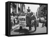 Girl Riding Elephant as a Publicity Stunt for a Radio Station-Peter Stackpole-Framed Stretched Canvas