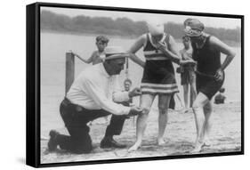Girl's Bathing Suit Is Too Short for the Police Photograph - Washington, DC-Lantern Press-Framed Stretched Canvas