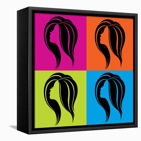 Girl's Profile in Pop-Art Style-Allaya-Framed Stretched Canvas
