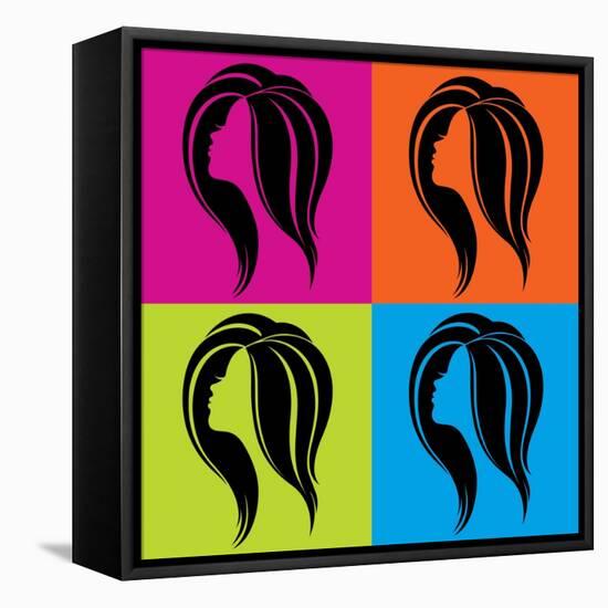 Girl's Profile in Pop-Art Style-Allaya-Framed Stretched Canvas