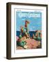 "Girl Scouts at Sea Shore," Country Gentleman Cover, July 1, 1932-Frank Bensing-Framed Premium Giclee Print