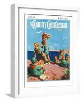 "Girl Scouts at Sea Shore," Country Gentleman Cover, July 1, 1932-Frank Bensing-Framed Premium Giclee Print