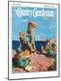 "Girl Scouts at Sea Shore," Country Gentleman Cover, July 1, 1932-Frank Bensing-Mounted Premium Giclee Print