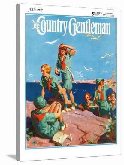 "Girl Scouts at Sea Shore," Country Gentleman Cover, July 1, 1932-Frank Bensing-Stretched Canvas