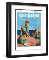 "Girl Scouts at Sea Shore," Country Gentleman Cover, July 1, 1932-Frank Bensing-Framed Giclee Print