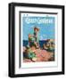 "Girl Scouts at Sea Shore," Country Gentleman Cover, July 1, 1932-Frank Bensing-Framed Giclee Print