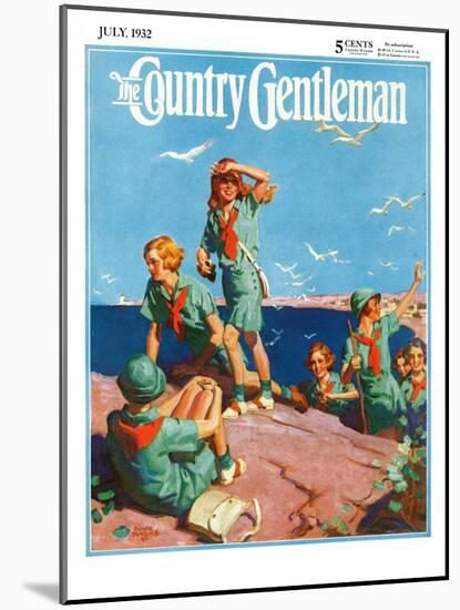 "Girl Scouts at Sea Shore," Country Gentleman Cover, July 1, 1932-Frank Bensing-Mounted Giclee Print