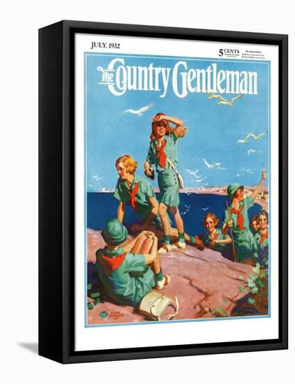 "Girl Scouts at Sea Shore," Country Gentleman Cover, July 1, 1932-Frank Bensing-Framed Stretched Canvas