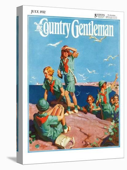 "Girl Scouts at Sea Shore," Country Gentleman Cover, July 1, 1932-Frank Bensing-Stretched Canvas