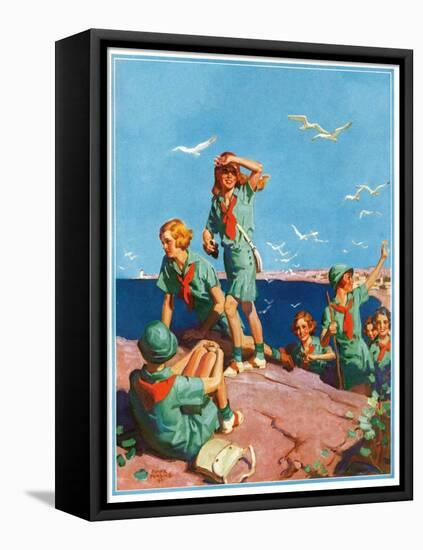 "Girl Scouts at Sea Shore,"July 1, 1932-Frank Bensing-Framed Stretched Canvas