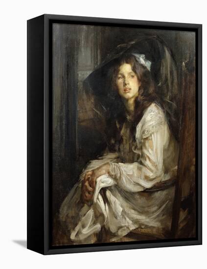 Girl Seated in a Chair-James Jebusa Shannon-Framed Stretched Canvas