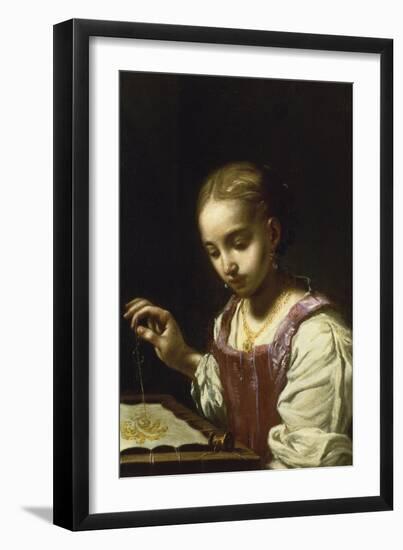 Girl Sewing-Antonio Amorosi-Framed Premium Giclee Print