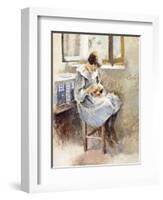 Girl Sewing-Theodore Robinson-Framed Giclee Print