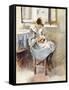 Girl Sewing-Theodore Robinson-Framed Stretched Canvas